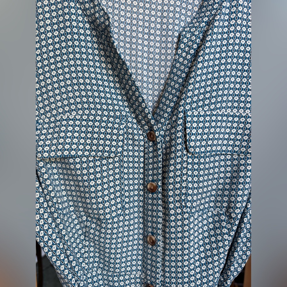 croft & barrow Blue & White Floral Print Midi Shirt Dress Tie Waist Office Work - Picture 3 of 5